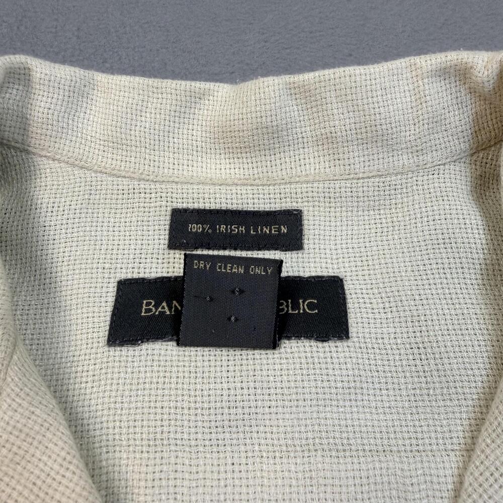 Banana Republic Shirt Mens Large Beige 100% Irish Linen Short Sleeve Button Up - Picture 4 of 8